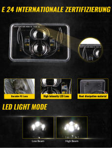 LED Scheinwerfer Rechteckig 160x100mm Zoll 4x6 E-Prüfzeichen für Suzuki Yamaha Honda Kawasaki