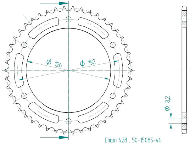 Kettenrad für Hyosung 125 XRX AC,RX,SM 07-14 Zähnezahl 46