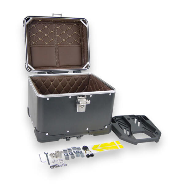 Motorradkoffer Alu Schwarz 40 Liter Topcase mit Halterplatte universal