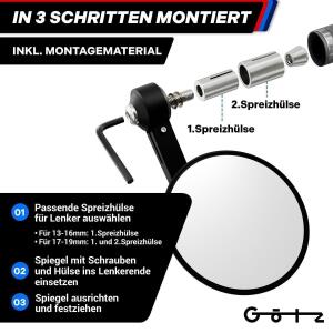 Motorrad Lenkerendenspiegel mit E-Zeichen für BMW Enduro Rückspiegel