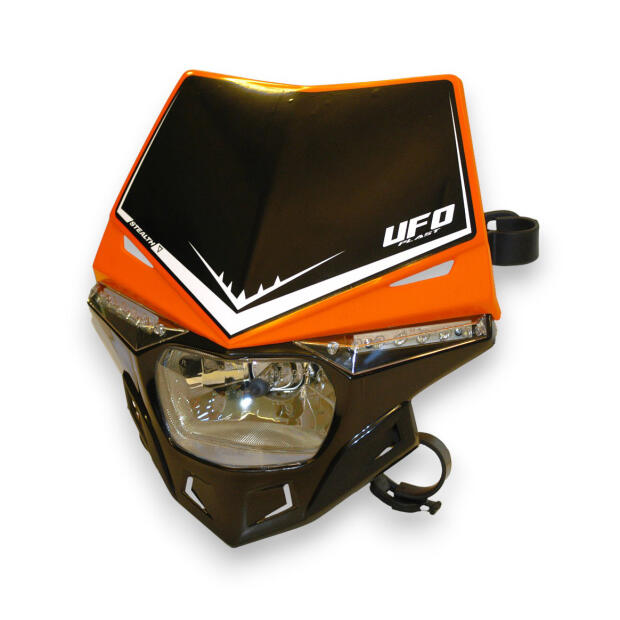Motorbike headlight with black-orange lamp mask UFO Stealth Universal