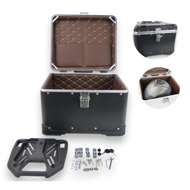 Motorradkoffer Alu Schwarz 50 Liter mitTopcase Halterplatte universal