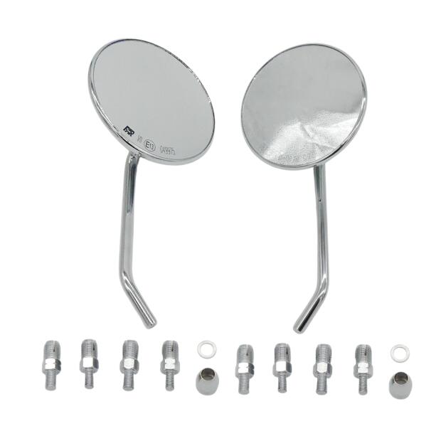Classic Short Chrome Mirror Set M8 M10x1.25 Left-Hand Thread