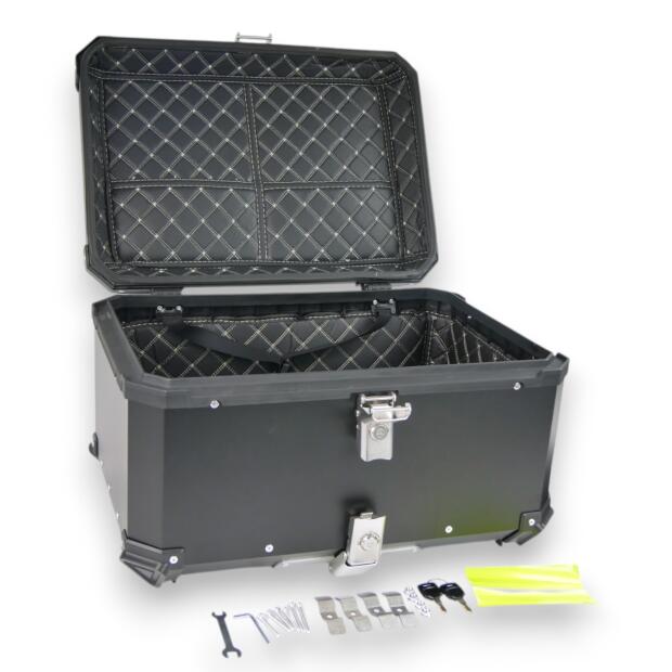 Motorradkoffer Alu Schwarz 65 Liter & Topcase Träger universal