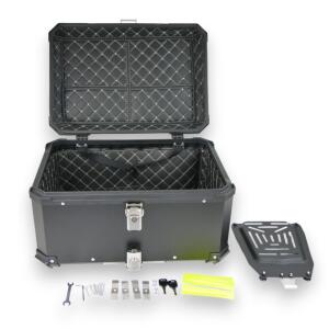 Motorradkoffer Alu Schwarz 65 Liter & Topcase Träger universal