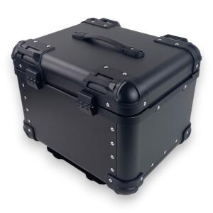 Alukoffer Pro3 rund Schwarz 45 Liter mit universal Topcase Träger für Motorrad/ Quad/ Roller