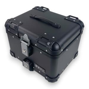 Alukoffer Pro3 rund Schwarz 45 Liter mit universal Topcase Träger für Motorrad/ Quad/ Roller