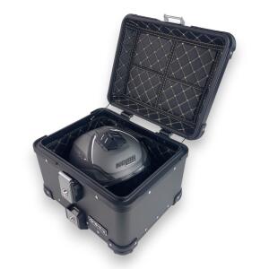 Alukoffer Pro3 rund Schwarz 45 Liter mit universal Topcase Träger für Motorrad/ Quad/ Roller