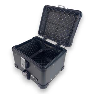 Alukoffer Pro3 rund Schwarz 45 Liter mit universal Topcase Träger für Motorrad/ Quad/ Roller