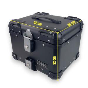 Alukoffer Pro3 rund Schwarz 45 Liter mit universal Topcase Träger für Motorrad/ Quad/ Roller