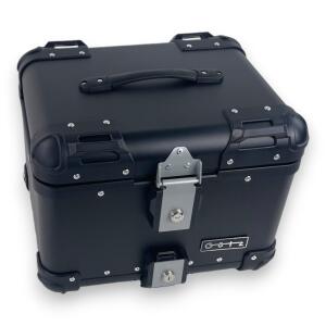 Alukoffer Pro3 rund Schwarz 45 Liter mit universal Topcase Träger für Motorrad/ Quad/ Roller