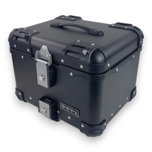 Alukoffer Pro3 rund Schwarz 45 Liter mit universal Topcase Träger für Motorrad/ Quad/ Roller