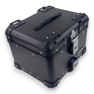 Alukoffer Pro3 rund Schwarz 45 Liter mit universal Topcase Träger für Motorrad/ Quad/ Roller