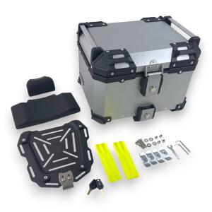 Motorradkoffer Pro3 Alu 45 L silber & Universal Topcase Halterung
