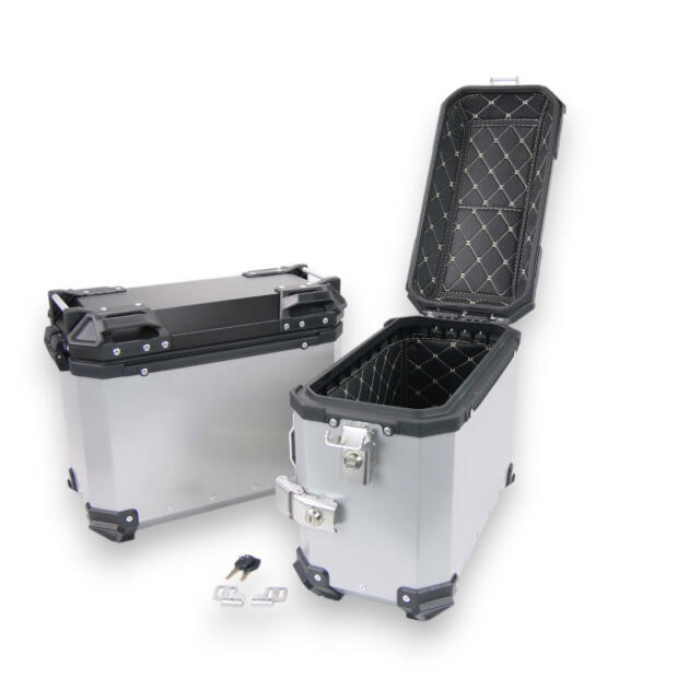 Seitenkoffer Aluminium 38 Liter für Motorrad Silber Wasserdicht