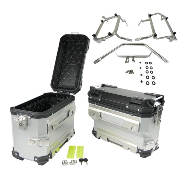 Side Case Aluminium Set 38L/35L & Rack for Suzuki DL 650 Silver