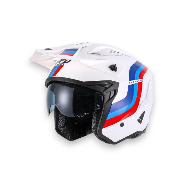 Helm Ufo Sheratan Jet für BMW weiß rot-blau XS-XL & Sonnenblende