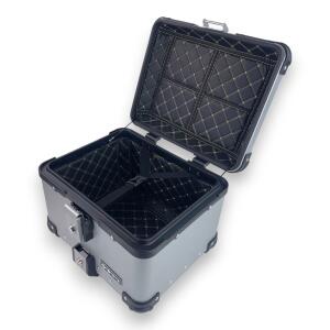 Alukoffer Pro3 rund Silber 45 Liter mit universal Topcase Träger für Motorrad/ Quad/ Roller