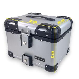 Alukoffer Pro3 rund Silber 45 Liter mit universal Topcase Träger für Motorrad/ Quad/ Roller