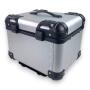Alukoffer Pro3 rund Silber 45 Liter mit universal Topcase Träger für Motorrad/ Quad/ Roller