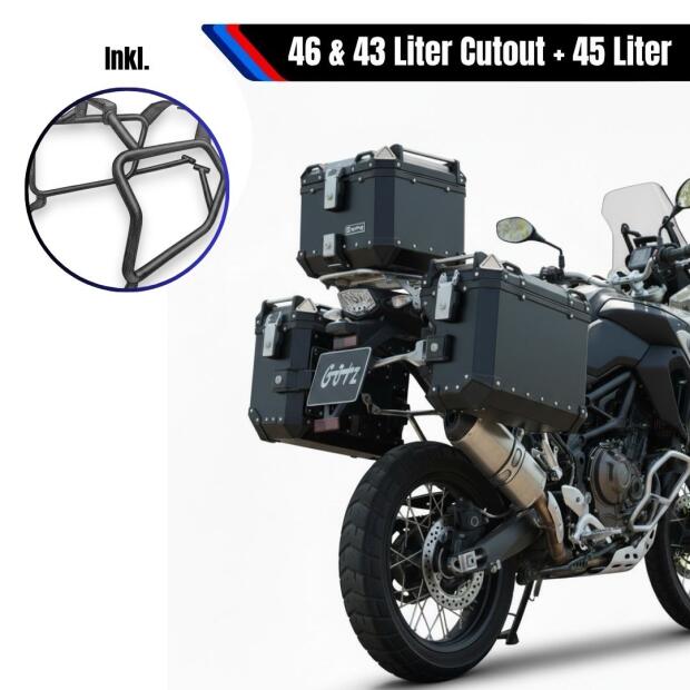 Alukofferset & Träger schwarz für BMW R 1200 & 1250 GS 45 L Topcase & Seitenkoffer 46 L
