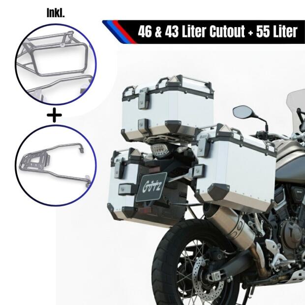 Alukoffersystem silber für Harley Davidson Pan America 55L & 46L & Träger Cutout