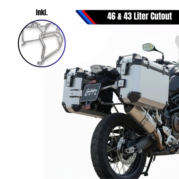 Seitenkoffersystem für Suzuki DL 650 Silber Seitenkoffer 46 L & Träger Cutout