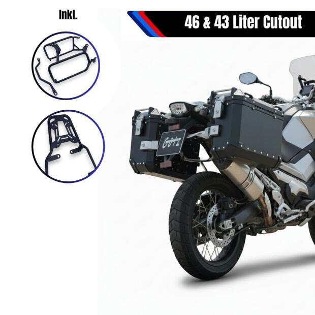 Side Case set alu & Rack for Honda X-ADV 750 black 46l Cutout