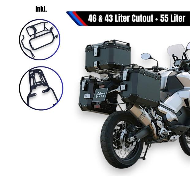 Alu Case system Black for Honda X-ADV 750 55 L Topcase & Side cases 46 L Cutout