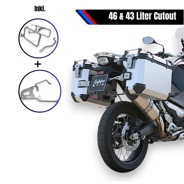 Side Case set alu & Rack for Honda X-ADV 750 silber 46l Cutout