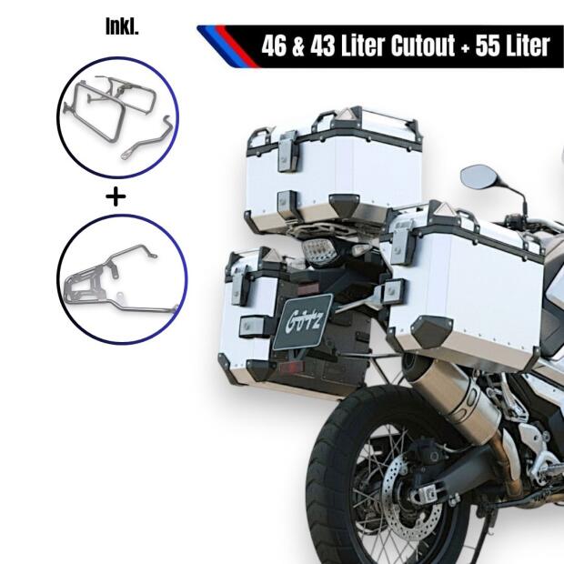 Kofferset & Träger Silber für Honda X-ADV 750 55+46L Top & Seitenkoffer Cutout