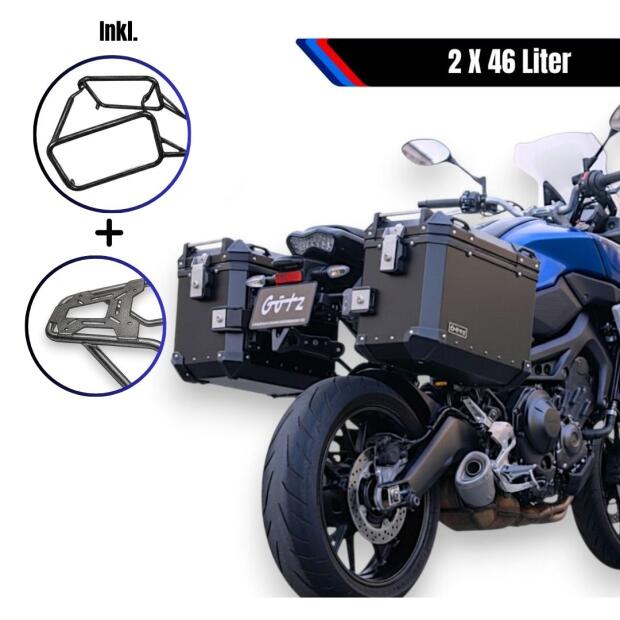 Alukofferset & Träger Schwarz für BMW R 1300 GS L Topcase & Seitenkoffer 2 X 46 L