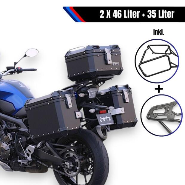Alukofferset & Träger Schwarz für BMW R 1300 GS 35L & 2x 46l Top & Seitenkoffer