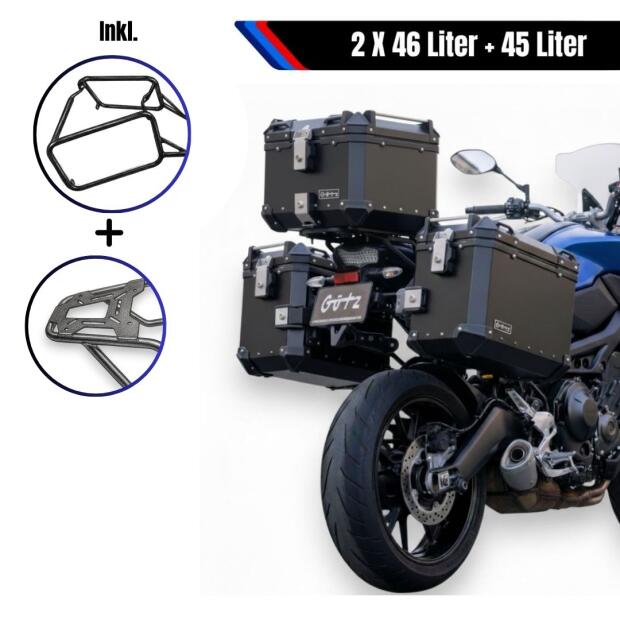 Pannier Box Set black & rack for BMW R 1300 GS 45L & 2X 46L
