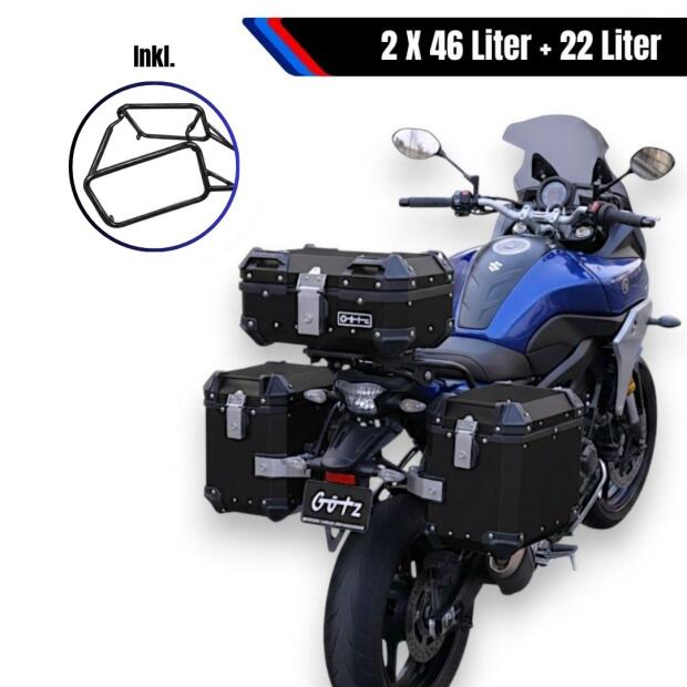 Alukofferset & Träger Schwarz für Kawasaki Versys 650 22 L Topcase & Seitenkoffer 2 X 46 L