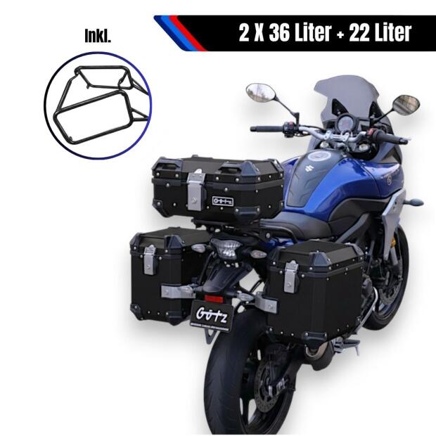 Alukofferset & Träger Schwarz für Kawasaki Versys 650 22 L Topcase & Seitenkoffer 2 X 36 L