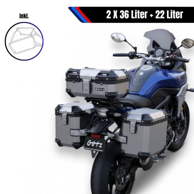 Alukofferset & Träger Silber für Kawasaki Versys 650 22 L Topcase & Seitenkoffer 2 X 36 L