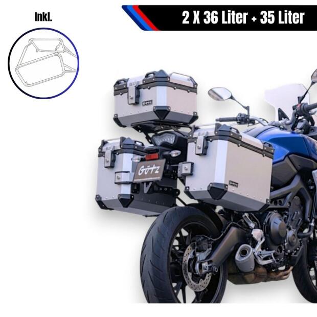 Alukofferset & Träger Silber für Kawasaki Versys 650 35L & 2X36L Top & Seitenkoffer