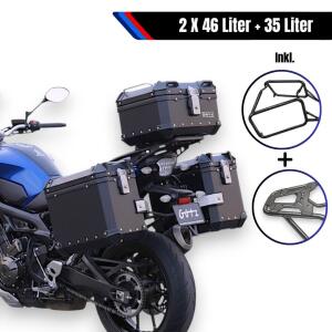 Alukofferset & Träger Schwarz für Honda NX 400 35L & 2X46L Top & Seitenkoffer