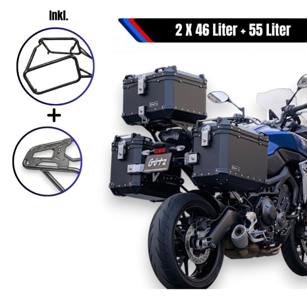 Alukofferset & Träger Schwarz für Honda NX 400 55L & 2x46L Top & Seitenkoffer
