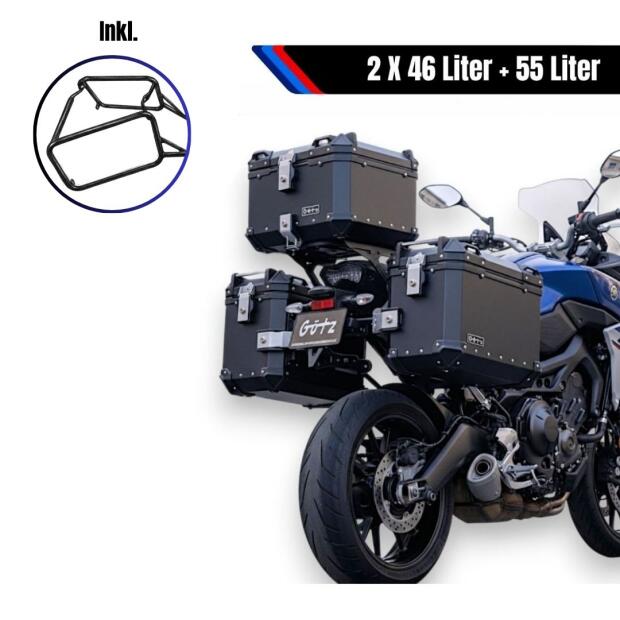 Alukofferset & Träger Schwarz für Honda XL 750 55L & 2X46L Top & Seitenkoffer
