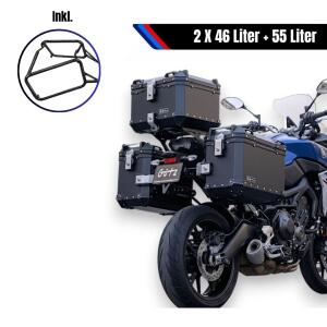 Pannier Box Set alu black & rack for Honda XL 750 55L & 2X 46L Top & Side