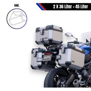 Pannier Box Set alu silver & rack for Honda XL 750...