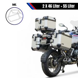 Alukofferset & Träger Silber für Honda NT 1100 55L & 2x46L Top & Seitenkoffer
