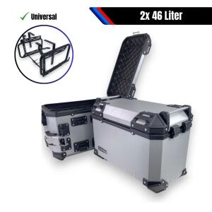 Motorrad Seitenkoffersystem 2x46L silber & Universal...