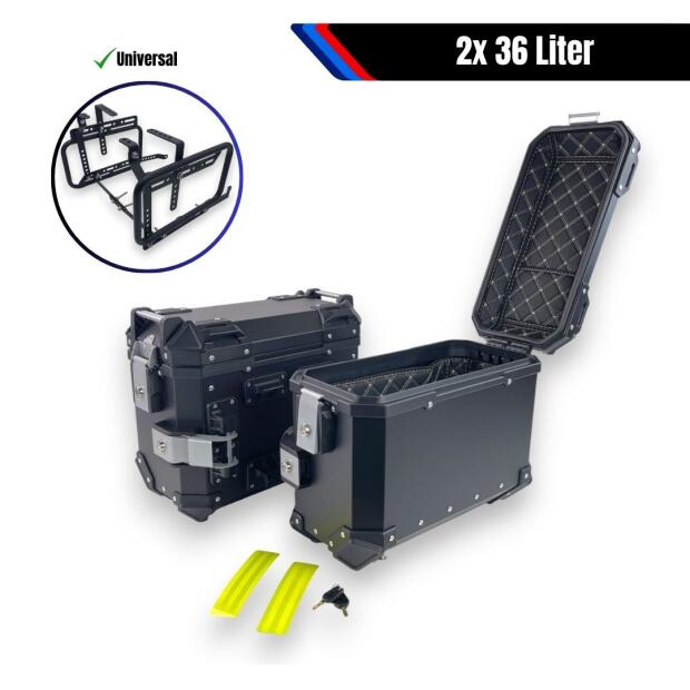 Motorrad Seitenkoffersystem 2x36L schwarz & Universal Träger