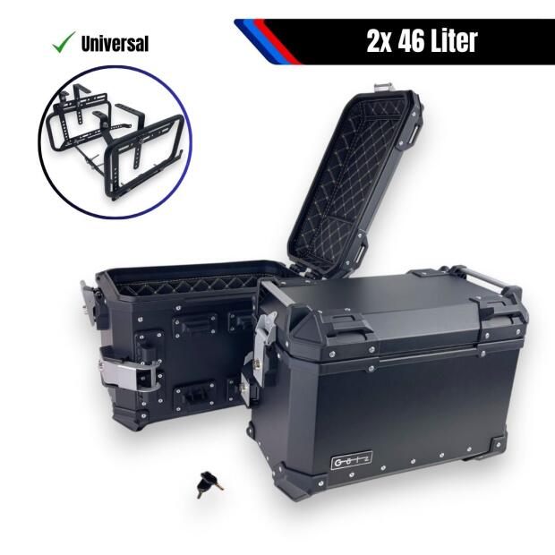 Motorrad Seitenkoffersystem 2x46L schwarz & Universal Träger
