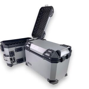 Alukofferset & universal Träger 55L & 46L silber Top & Seitenkoffer Motorrad