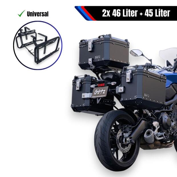Alukofferset & universal Träger 45L & 46L schwarz Top & Seitenkoffer Motorrad
