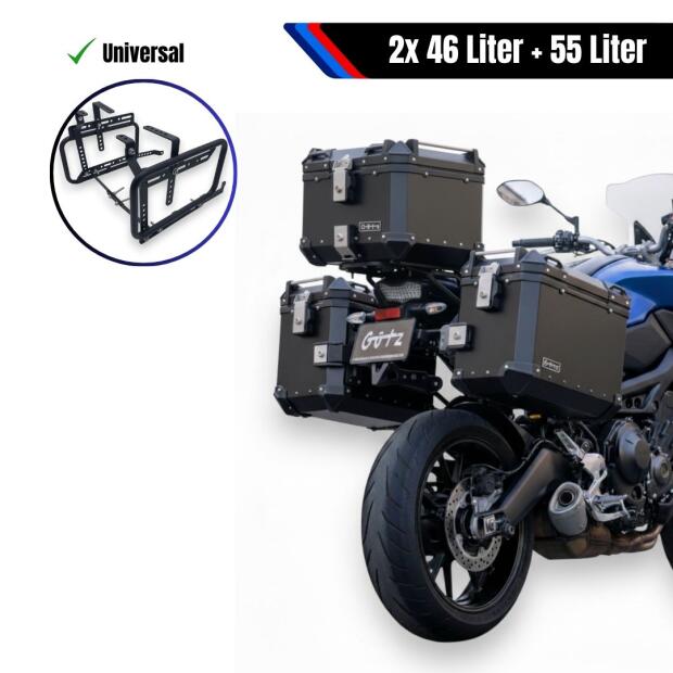 Alukofferset & universal Träger 55L & 46L schwarz Top & Seitenkoffer Motorrad